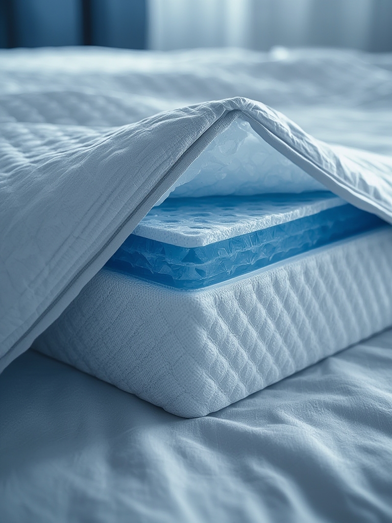 FDW twin gel mattress set up on a bed frame